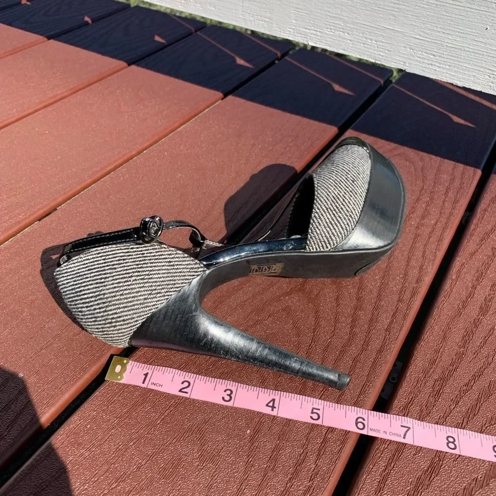 LULU Townsend  Patent Leather/Tweed‎ Black & White  Platform Heels